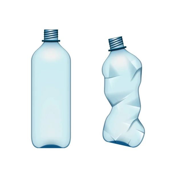 Bouteille en plastique normale et froissée utilisée vide — Image vectorielle