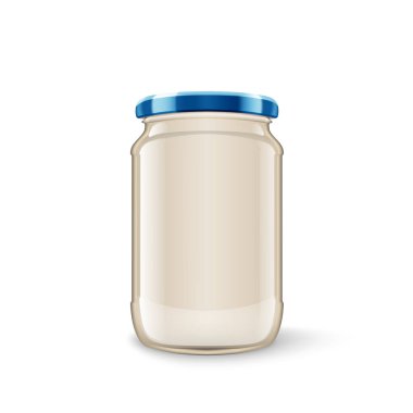 Şeffaf Mayonez Cam Kavanozlu Mavi Lid