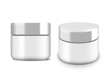 Beyaz üzerine gümüş süslemeli boş 3D Kozmetik kavanozu