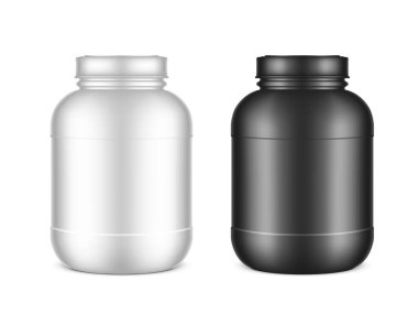 Protein veya medikal amaçlı 3 boyutlu plastik kavanoz.