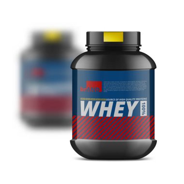 Siyah beyaz Protein Kavanozu ve Arkadaki Mavili