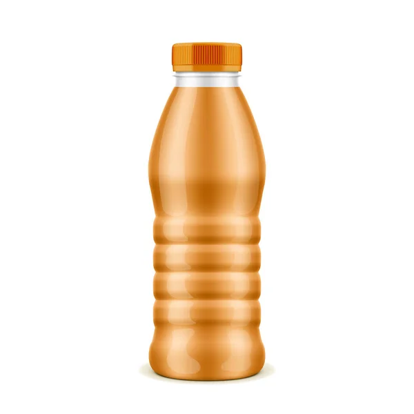 有瓶盖的光滑橙汁塑料瓶 — 图库矢量图片