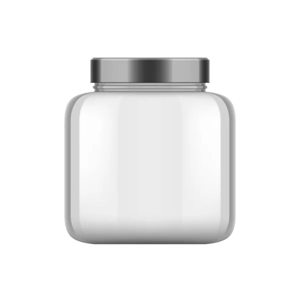 3D Clear Empty Empty Glass Jar With Black Cap — Stock Vector