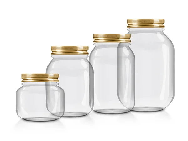 Glazen potten voor blikken met gouden doppen — Stockvector