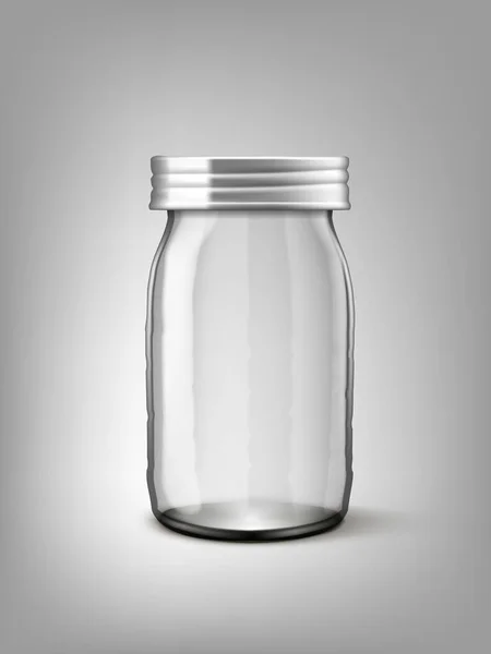 Vaso di vetro trasparente vuoto chiaro con tappo d'argento — Vettoriale Stock
