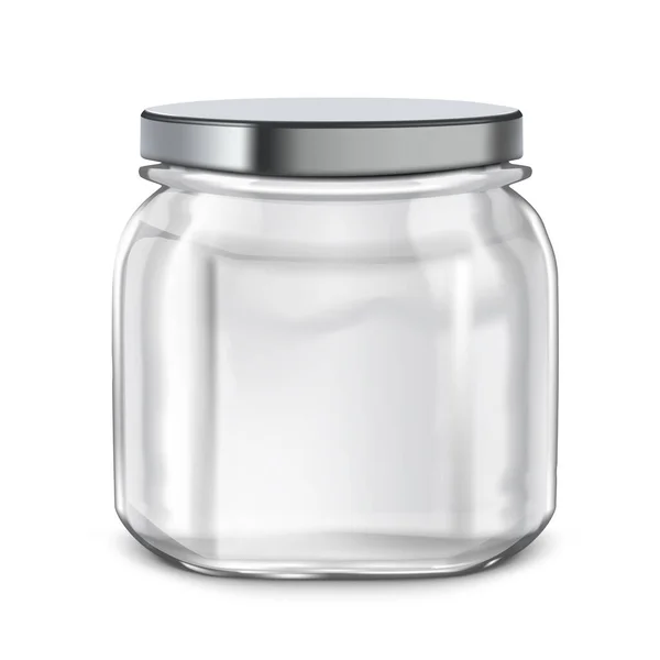 Vaso di vetro trasparente vuoto chiaro con cappuccio in metallo — Vettoriale Stock