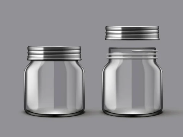 3D Empty Jam Glass Jar With And Without Cap — Stock Vector
