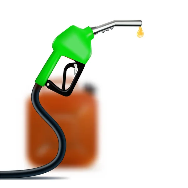 Boquilla de combustible realista con gota de aceite y bidón — Vector de stock