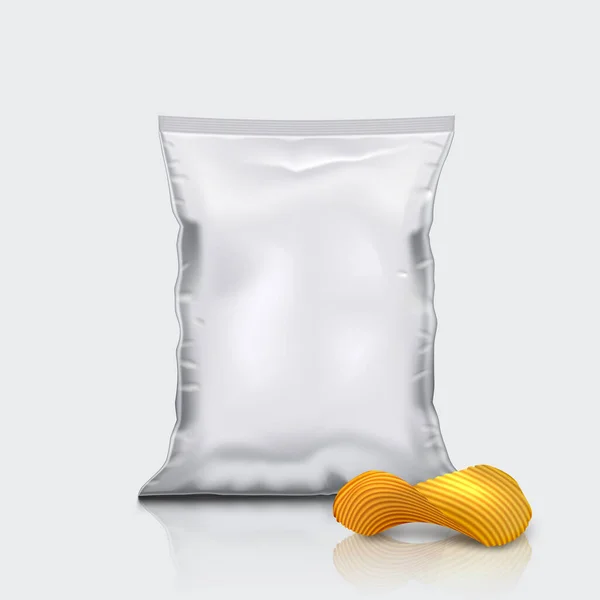 Bílý polštář taška na chipsy, občerstvení nebo bonbóny — Stockový vektor
