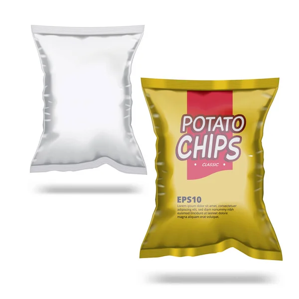 Witte en gouden chips Package Bag met Label — Stockvector