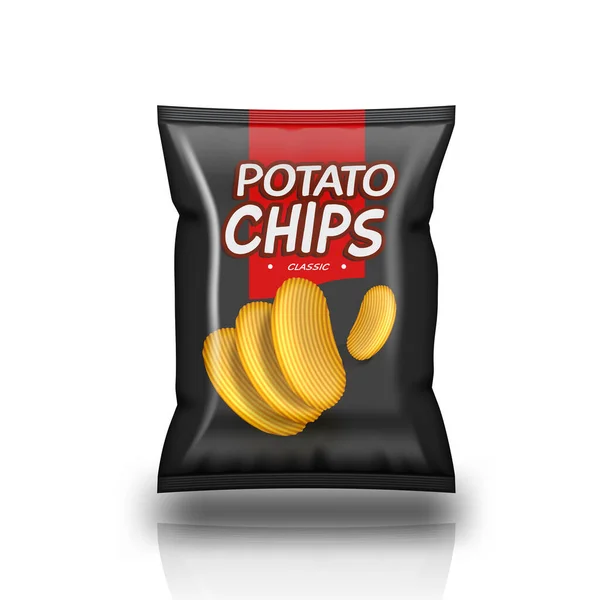 Black Chips Package Bag With Label Isolated — Stock Vector