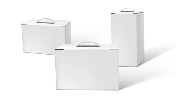 Caixa de papelão transparente branco com alça —  Vetores de Stock
