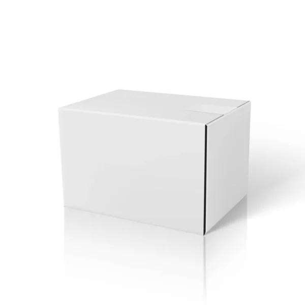 3D Witte Kartonnen Doos Verpakking Geïsoleerd Op Wit — Stockvector