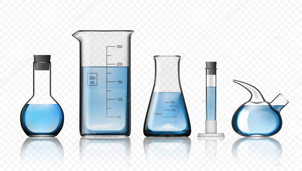 3D Lab Equipment Glassware With Chemicals Reagents