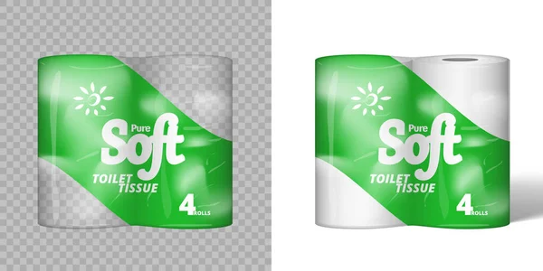 3D 4 대의 Rolls Toilet Paper Package Mockup — 스톡 벡터