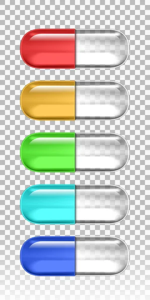 3D Empty Color Pills Capsules Isolated On Back — Stock Vector