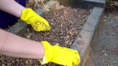 Kadın mezarlığı temizliyor, mezar taşındaki çöpleri temizliyor..