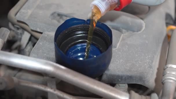 Il motore dell'auto è pieno di olio. — Video Stock