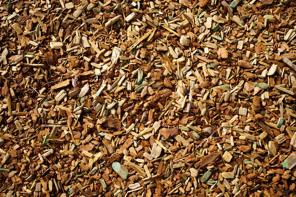 Mulch gemaakt van houten schors. Mulchen is een agrotechnische manier om de bodem te bedekken — Stockfoto