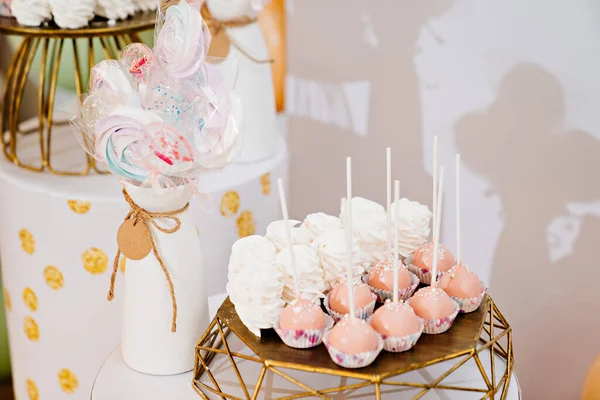 Süße Leckereien für Kinderfest oder Party, Marshmallows und Cake Pops — Stockfoto