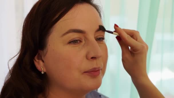 Ženy make-up, styling a barvení obočí. — Stock video