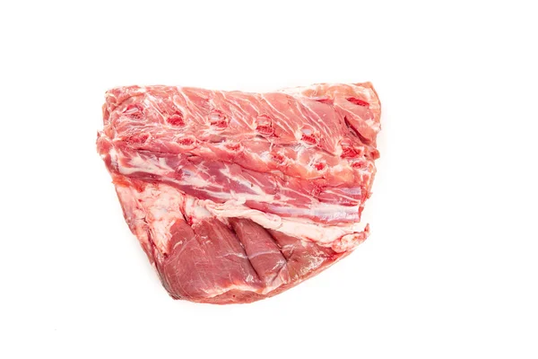 Stück rohes Schweinefleisch auf weißem Hintergrund. isoliert. — Stockfoto