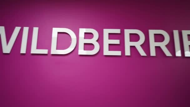 Shop sign Wildberry is een internationale online winkel van kleding, schoenen — Stockvideo