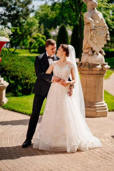 Omhelzen. geliefden en gelukkige bruid en bruidegom. romantiek en tederheid — Stockfoto