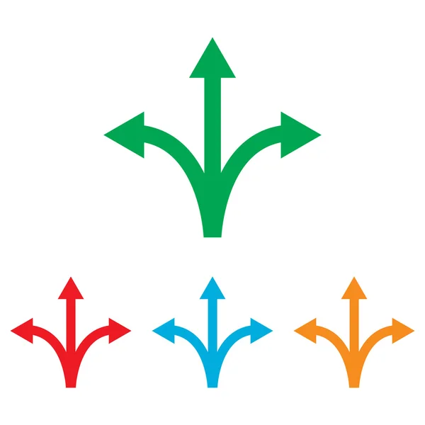 Señal de flecha de dirección de tres vías — Vector de stock