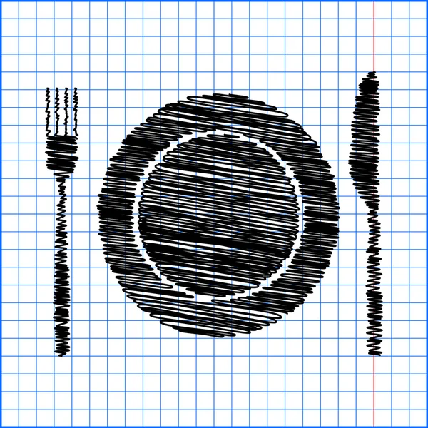 Icone a forchetta e coltello con effetto penna su carta — Vettoriale Stock