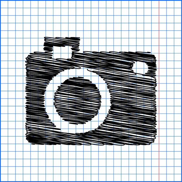 Vector camera icon with pen effect on paper — Stock Vector