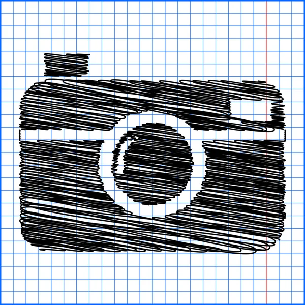 Ícone de câmera de foto digital com efeito caneta no papel — Vetor de Stock