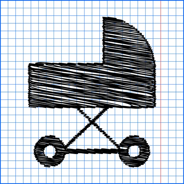 Значок вектора коляски с эффектом пера на бумаге — стоковый вектор