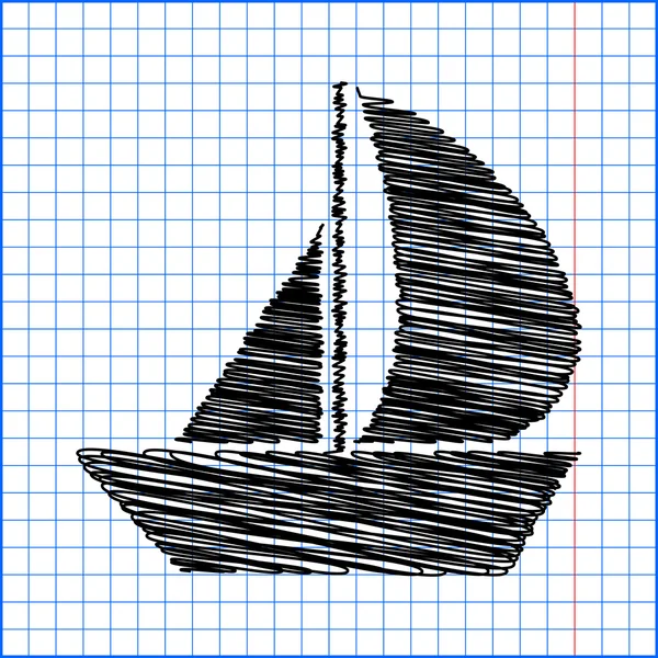 Icono del barco de vela con efecto pluma sobre papel — Vector de stock