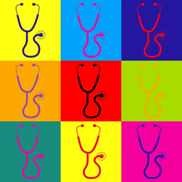 Stethoscope sign. Pop-art style icons set — Stock Vector