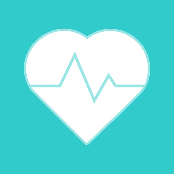 Signe de battement de coeur. Icône blanche sur couleur torquoise — Image vectorielle