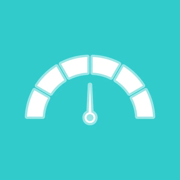 Ταχύμετρο σημάδι. Λευκό εικονίδιο στην χρώμα torquoise — Διανυσματικό Αρχείο