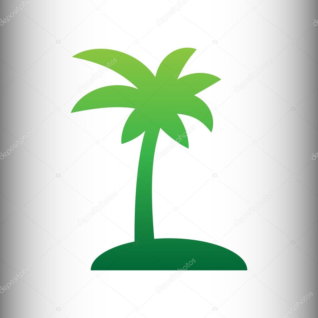 Coconut palm tree sign. Green gradient icon on gray gradient backround.