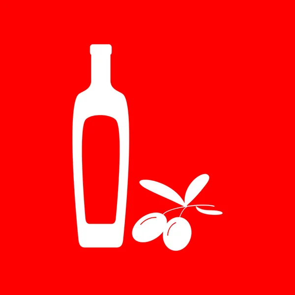Ramo de azeitonas pretas com sinal de garrafa de azeite —  Vetores de Stock