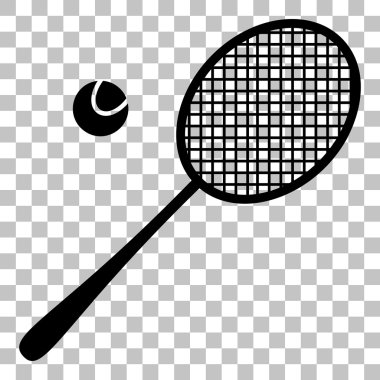 Tenis raket işareti. Saydam arka plan düz stil siyah simgesini.