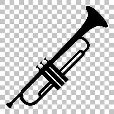 Musical instrument Trumpet sign. Flat style black icon on transparent background. clipart