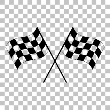 Damalı bayrak logosu motor sporları kavramsal rüzgarda sallayarak geçti. Saydam arka plan düz stil siyah simgesini.