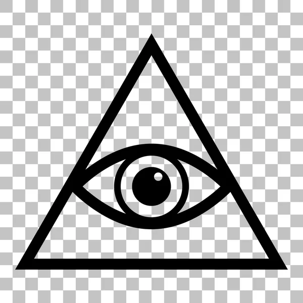 Tous voyant le symbole de la pyramide des yeux. Franc-maçon et spirituel. Icône noire de style plat sur fond transparent . — Image vectorielle