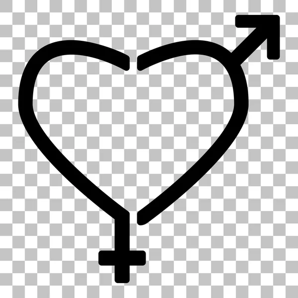 Gender-Zeichen in Herzform. flaches schwarzes Symbol auf transparentem Hintergrund. — Stockvektor