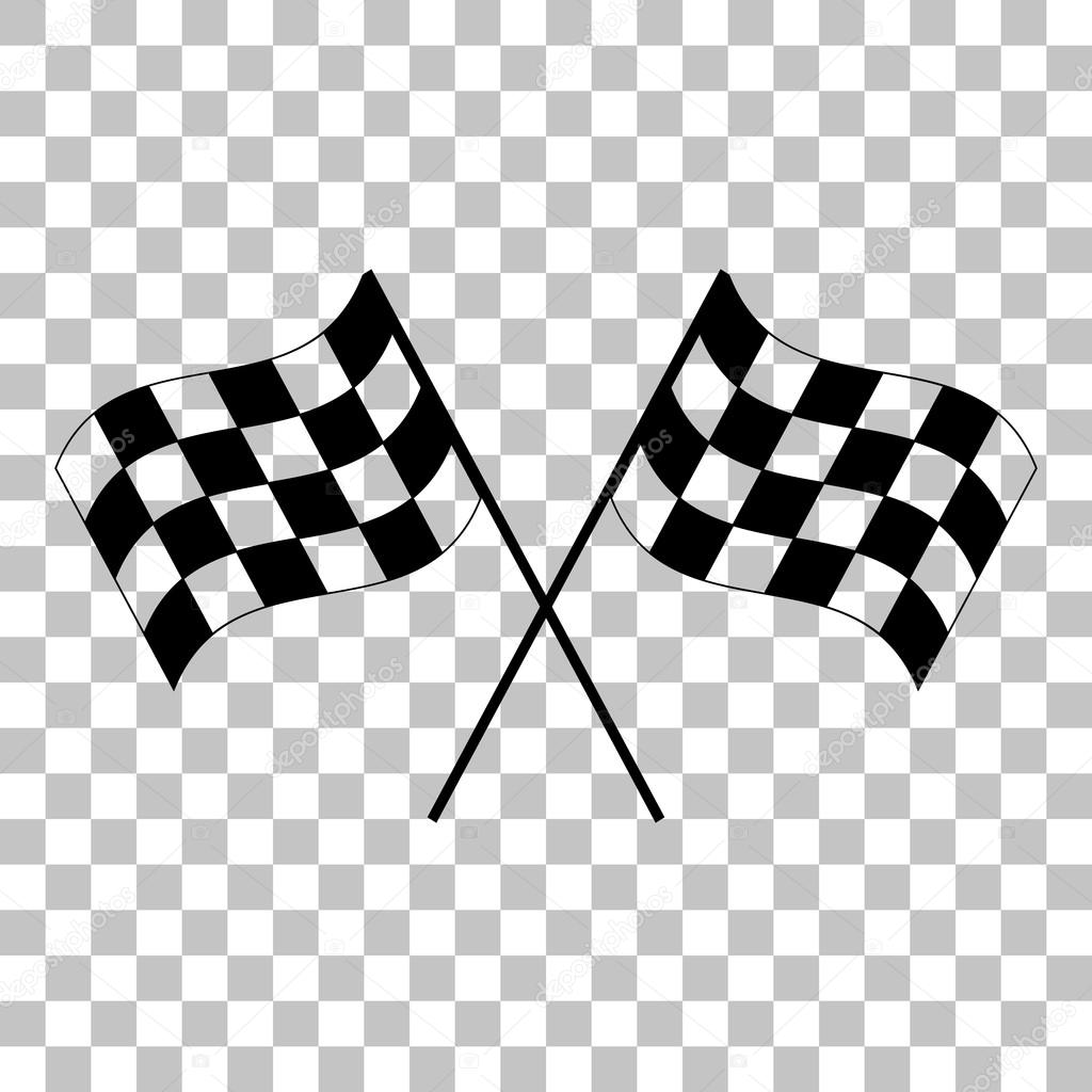 Crossed checkered flags logo waving in the wind conceptual of motor sport. Flat style black icon on transparent background.
