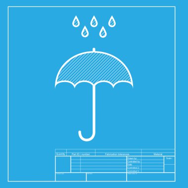 Su damlalı şemsiye. Yağmurdan korunma sembolü. Düz tasarım tarzı. Plan şablonundaki simgenin beyaz bölümü.