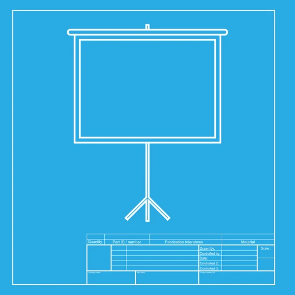 Blank Projection screen. White section of icon on blueprint template. — Stock Vector