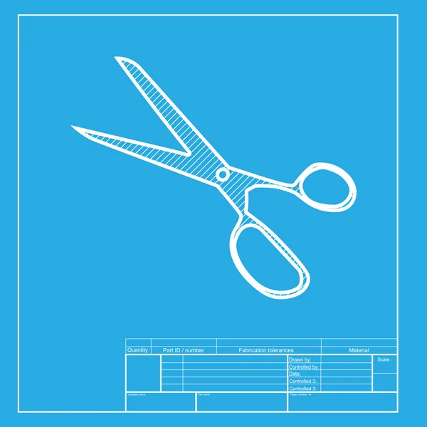 Scissors sign illustration. White section of icon on blueprint template. — Stock Vector