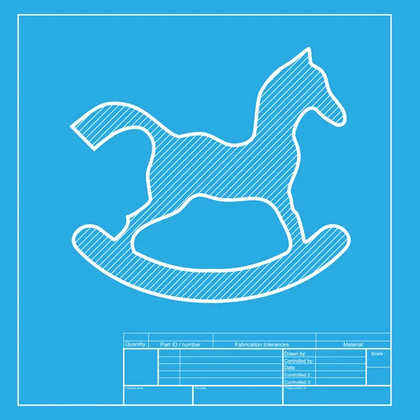 Horse toy sign. White section of icon on blueprint template. — Stock Vector