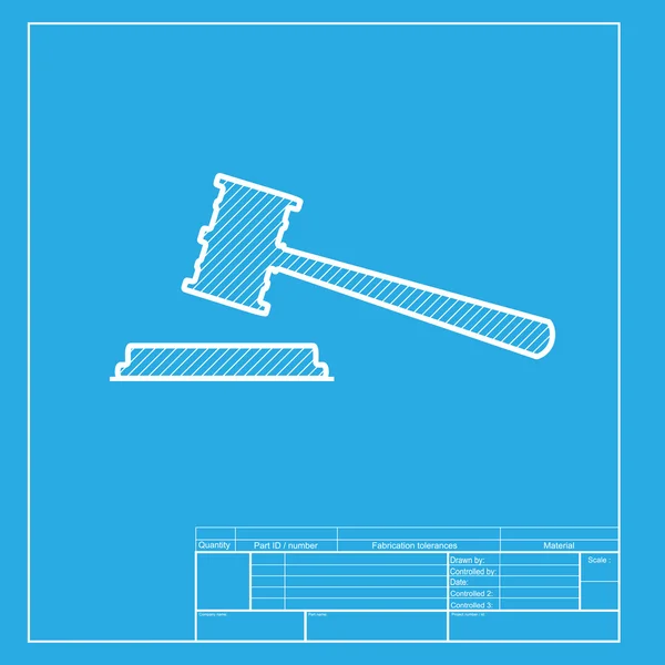 Justice hammer sign. White section of icon on blueprint template. — Stock Vector